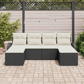 vidaXL Σετ Καναπέ Κήπου με μαξιλάρι 6 pcs Μαύρο Πολυ Ρατάν