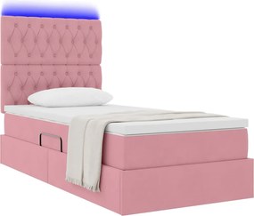 VidaXL LED Κρεβάτι αποθήκευσης με στρώμα Ροζ 100 x 200 cm Βελούδο