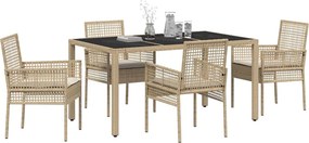 vidaXL Σέτ φαγητού για κήπο 5 pcs Μπεζ συνθετικό ρατάν