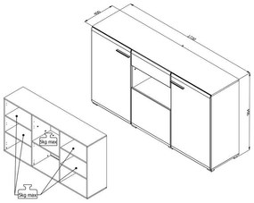 Κομότα - Συρταριέρα Enzo 3K1F Λευκό - Black Grey Wood - Λευκή Λάκα 173x41,5x96,5 εκ. 173x41.5x96.5 εκ.