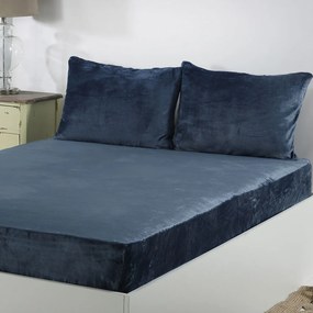 Σεντόνι Fleece Υπέρδιπλο Με Λάστιχο + Μαξιλαροθήκη (Σετ) Silk Fashion Solid Blue