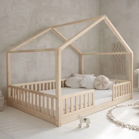 Κρεβάτι Παιδικό Montessori  House Bed Duo με κάγκελα 30cm σε Φυσικό  Ξύλο  140×200cm  Luletto (Δώρο 10% έκπτωση στο Στρώμα)