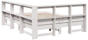 Κρεβάτι Βιβλιοθήκη Χωρίς Στρώμα Λευκό 135x190 εκ Μασίφ Πεύκο - Λευκό