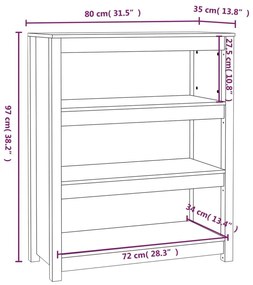 Βιβλιοθήκη Μελί 80x35x97 εκ. από Μασίφ Ξύλο Πεύκου - Καφέ