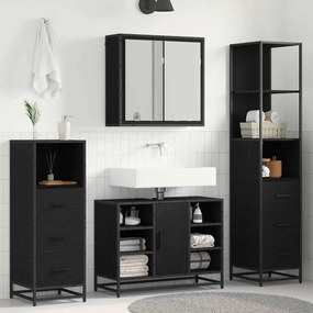 vidaXL Σετ Επίπλων Μπάνιου με ράφι 3 pcs Μαύρη Οξυά Επεξεργασμένο ξύλο