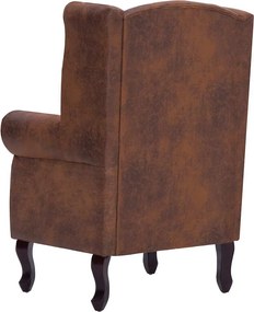 vidaXL Πολυθρόνα Chesterfield με Υποπόδιο Καφέ από Συνθετικό Καστόρι