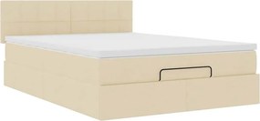 vidaXL Οθωμανικό κρεβάτι με στρώμα Cream 140x190cm ύφασμα