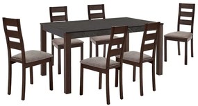 SIENNA Set (1+6) Τραπεζαρίας - Κουζίνας, Σκούρο Καρυδί, Melamine Greystone,Ύφασμα Μπεζ