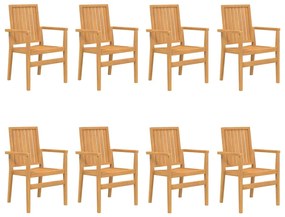 vidaXL Καρέκλες Κήπου Στοιβαζόμενες 8 τεμ. 56,5x57,5x91 εκ. Μασίφ Teak