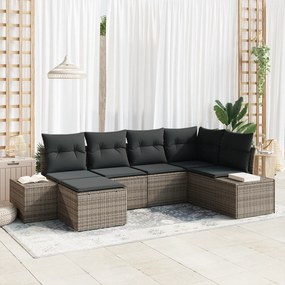 vidaXL Σετ καναπέ κήπου 6 τεμαχίων με μαξιλάρια Γκρι Πολυ ρατάν