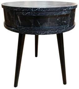 Artekko Strons Στρογγυλό Βοηθητικό Τραπέζι MDF με Εφέ Μαύρου Μαρμάρου (51x51x58)cm Artekko 783-0034