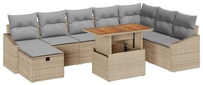 vidaXL Σετ Καναπέ Κήπου Ρυθμιζόμενο ύψος 9 pcs Μπεζ συνθετικό ρατάν