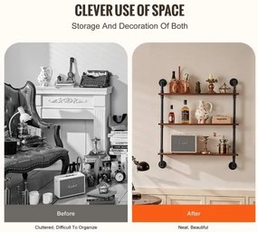 VEVOR Industrial Pipe Shelf 3 Tier 32x9.84in Wall-Mount for Kitchen Bedroom