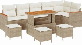 vidaXL Σετ Καναπέ Κήπου με μαξιλάρι 10 pcs Μπεζ Πολυ ράταν