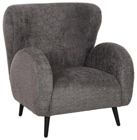 ARMCHAIR KRYLY  GREY BOUCLE FABRIC-BLACK WOODEN LEGS 83x87x89Hcm.