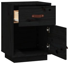 vidaXL Κομοδίνα 2 τεμ. Μαύρα40x34x55 εκ. από Μασίφ Ξύλο Πεύκου