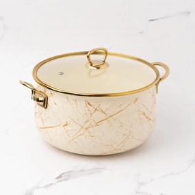 Κατσαρόλα Goldmann GM 8017-26B, 8.5L, 26x16cm, Εμαγιέ, Αντικολλητική επίστρωση, Επαγωγή, Χρυσό/Μάρμαρο