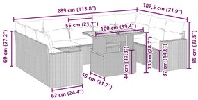 vidaXL Σετ Καναπέ Κήπου 10 τεμ. Μπεζ Συνθετικό Ρατάν με Μαξιλάρια