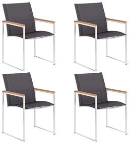Καρέκλες Κήπου 4 τεμ. Γκρι από Ανοξείδωτο Ατσάλι / Textilene