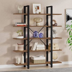 Βιβλιοθήκη Esthon pakoworld καρυδί-μαύρο μέταλλο 120x28x184εκ