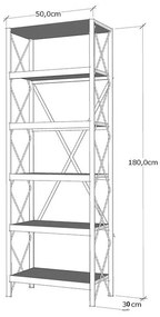 Βιβλιοθήκη-στήλη PWF-0321 πεύκο - μαύρος μεταλλικός σκελετός 50x30x180εκ 50x30x180 εκ.