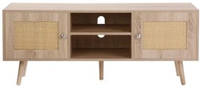 VEVOR Rattan TV Stand, Boho TV Cabinet for 55 inch TV, Mid Century Modern TV Stand, Rattan TV Console with Adjustable Shelfs for  Living Room, Media Room, Oak