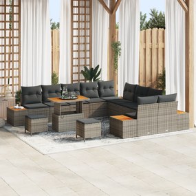 vidaXL Σετ Καναπέ Κήπου 13 Τεμαχίων με Μαξιλάρια Γκρι Πολυ Ρατάν Ακακία