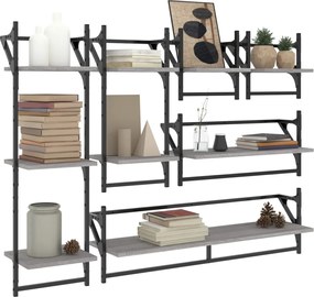 vidaXL Ράφια Τοίχου Σετ 6 τεμ. με Μπάρες Γκρι Sonoma Επεξ. ξύλο