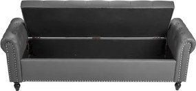 VEVOR Button-Tufted Storage Ottoman Bench Rolled Arm PU Leather Wood Legs Gray