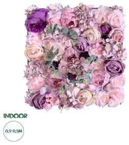 GloboStar® Artificial Garden AMBROSIA 20265 Τεχνητό Διακοσμητικό Πάνελ Λουλουδιών - Κάθετος Κήπος σύνθεση Αμβροσία Μ50 x Π50 x Υ9cm