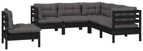 vidaXL Σαλόνι Κήπου Σετ 5 Τεμαχίων Μαύρο από Ξύλο Πεύκου με Μαξιλάρια