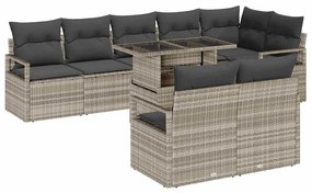 vidaXL Σετ Καναπέ Κήπου με μαξιλάρι 9 pcs Ανοιχτό γκρι συνθετικό ρατάν