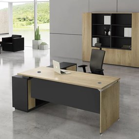 WOODWELL ΕΟ936,RPROJECT Γραφείο Δεξιά Γωνία, Απόχρωση Sonoma - Γκρι 200x90/200x40 H.75/65cm ΕΟ936,R