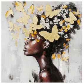 ΠΙΝΑΚΑΣ ΣΕ ΚΑΜΒΑ Fylliana &quot;Woman with butterflies&quot; ΚΑΦΕ-ΚΙΤΡΙΝΟ-ΜΑΥΡΟ-ΓΚΡΙ 100x3x100εκ