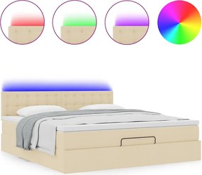 vidaXL Οθωμανικό κρεβάτι με στρώμα &amp; LEDs Cream 180x200cm ύφασμα