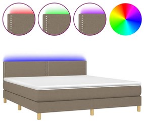 vidaXL Κρεβάτι Boxspring με Στρώμα &amp; LED Taupe 180x200 εκ. Υφασμάτινο