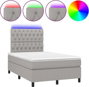vidaXL Κρεβάτι Boxspring με Στρώμα &amp; LED Αν.Γκρι 120x190εκ. Υφασμάτινο