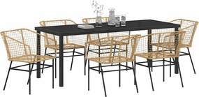 vidaXL Σέτ φαγητού για κήπο 7 pcs Καφέ συνθετικό ρατάν