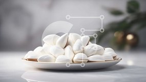 Intra Συλλεκτικό Ξύλινο Παζλ Plywood  4mm - Λευκά Marshmallows σε ένα μπολ σε μαρμάρινο τραπέζι Σε Ξύλινο Κουτί - Διαστάσεις: 10x10 cm – 25 κομμάτια