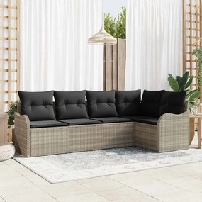 vidaXL Σετ Καναπέ Κήπου με μαξιλάρι 5 pcs Ανοιχτό γκρι Πολυ ράταν