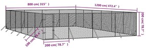 vidaXL Κλουβί Σκύλου Εξωτερ. Χώρου Ασημί 8x12x2 μ. από Γαλβαν. Ατσάλι