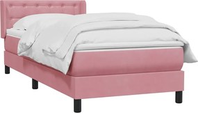 vidaXL Κρεβάτι Boxspring με Στρώμα Ροζ 80x220 εκ. Βελούδινο