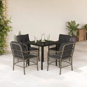 vidaXL Σετ Τραπεζαρίας Κήπου 5 τεμ. Γκρι Συνθ. Ρατάν με Μαξιλάρια