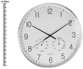 Ρολόι τοίχου 837362290 Από κράμα αλουμινίου, διαμέτρου 38 cm x 38 x4 cm, Με θερμόμετρο και υγρόμετρο.