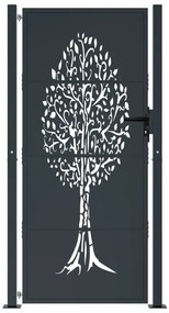vidaXL Πόρτα Κήπου Ανθρακί 100x200 εκ. Σχέδιο Δέντρου από Ατσάλι