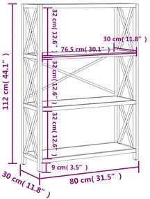 vidaXL Ραφιέρα 4 Επιπέδων 80 x 30 x 112 εκ. από Μασίφ Ξύλο Δρυός