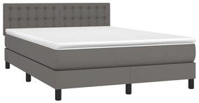 vidaXL Κρεβάτι Boxspring με Στρώμα &amp; LED Γκρι 140x190 εκ. Συνθ. Δέρμα