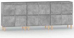vidaXL Ντουλάπια 3 τεμ. Γκρι Σκυροδέματος 60x35x70 εκ. Επεξεργ. Ξύλο