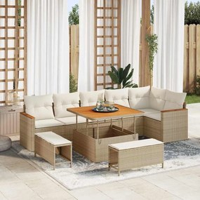 vidaXL Σετ Καναπέ Κήπου με μαξιλάρι 9 pcs Μπεζ Πολυ ράταν