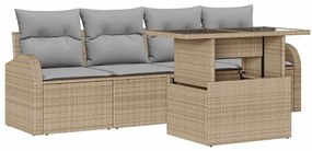 vidaXL Σετ Καναπέ Κήπου με μαξιλάρι 5 pcs Μπεζ Πολυ ράταν